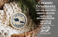 Ceramic ornaments, specifically a ceramic ornament with the name "Upolu Samoa" on it, are displayed in a wicker basket.