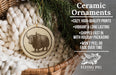 Ceramic ornaments, featuring a ceramic ornament with a yak illustration, are displayed in a wicker basket.
