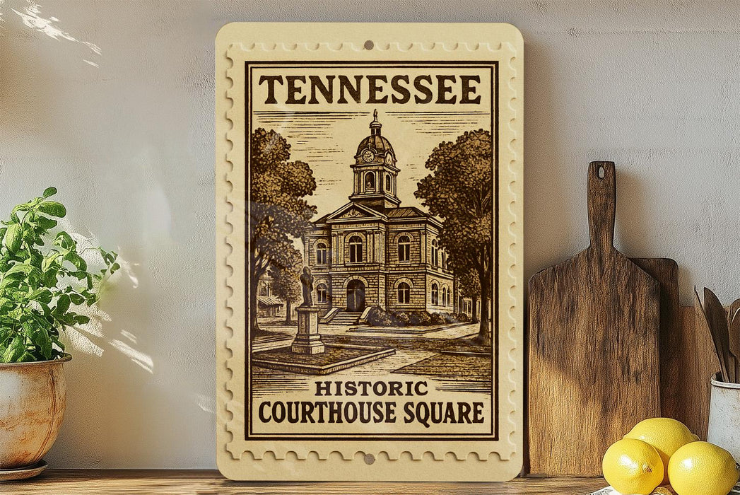 A framed illustration of the historic courthouse in Tennessee, with the text "TENNESSEE" and "HISTORIC COURTHOUSE SQUARE" prominently displayed.
