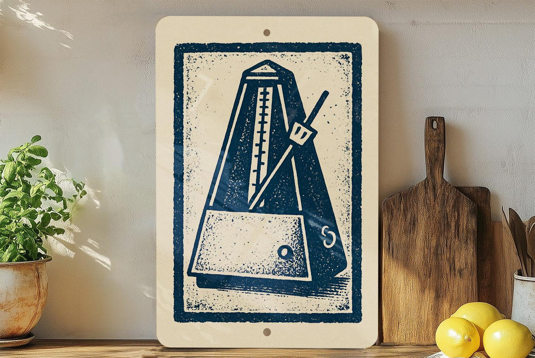 a wooden cutting board, a potted plant, and a clock on a shelf.
