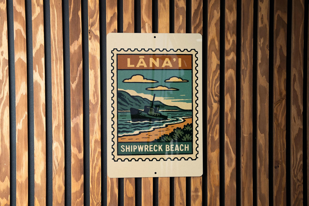 A sign for "SHIPWRACK BEACH" is displayed on a wooden wall.