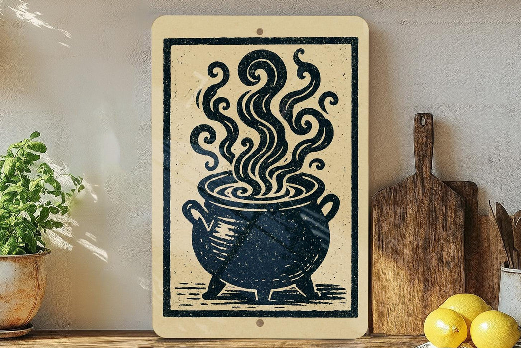a wooden cutting board, a potted plant, and a bowl with steam coming out of it, all placed on a wooden surface.