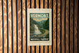 A vintage postage stamp depicting a waterfall in Vermont, with the words "Waterfall Parkway" printed below it.