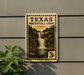 A Texas Waterfall Loop sign is displayed on a wall, featuring a scenic illustration of a waterfall surrounded by lush greenery.