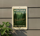 A sign for the Montana Forest Canopy Walk, featuring a silhouette of a person walking on a bridge surrounded by pine trees.