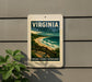 A sign for the Ocean Scenic overlook in Virginia, featuring a scenic illustration of a beach and ocean.