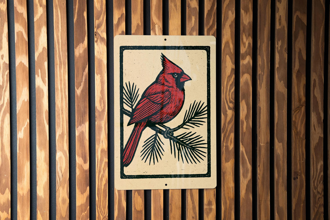 a red cardinal perched on a branch, which is the central focus of the image.