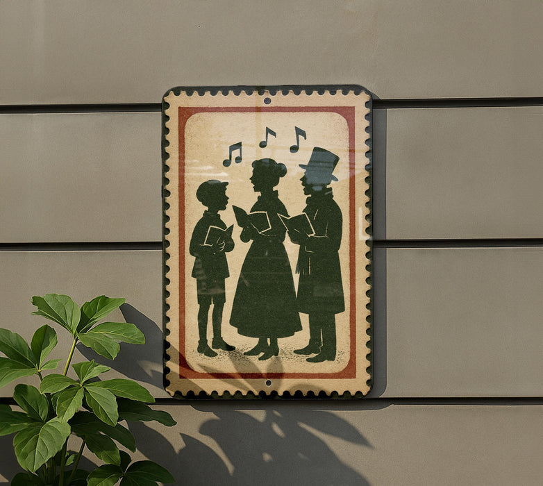silhouettes of three people, likely representing a group of people singing or performing, with musical notes above them.