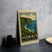 A framed illustration of Waipio Valley overlooking the ocean, with the text "HAWAII'I WAIPIO VALLEY LOOKOUT" printed on it.