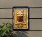 A sign with a picture of a root beer float on it, mounted on a wall.