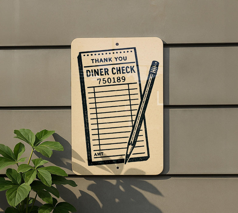 a sign with a list of items and a pencil, mounted on a wall.