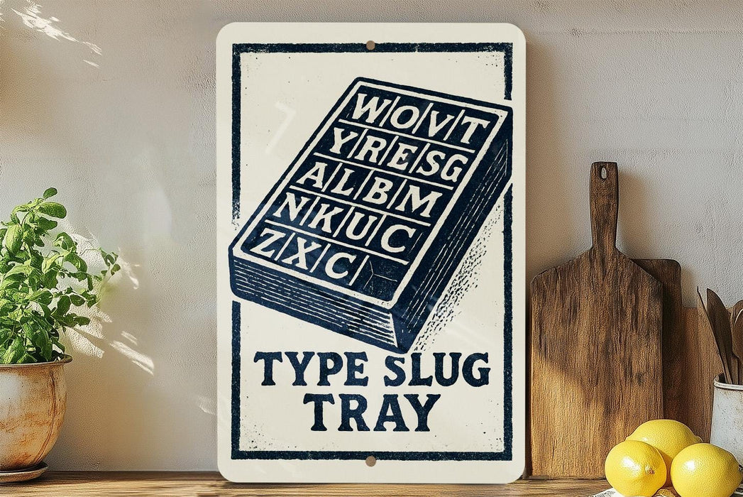a sign with the text "Type Slug Tray" and an illustration of a slug on a tray.