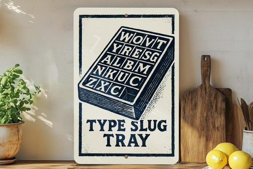 a sign with the text "Type Slug Tray" and an illustration of a slug on a tray.