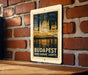 A vintage-style poster of the Hungarian Parliament Lights, a famous landmark in Budapest, Hungary.