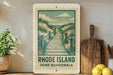A framed illustration of a wooden boardwalk leading to a beach, with the text "RHODE ISLAND DUNE BOARDWALK" on the frame.