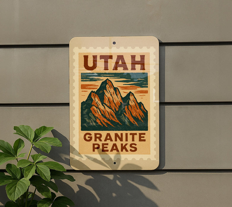 A sign for the Granite Peaks in Utah, featuring a mountain illustration and the text "UTAH GRANITE PEAKS".