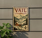 A vintage-style postage stamp from Colorado, featuring a mountain landscape and a small cabin, mounted on a wall.