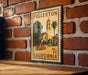 A vintage postage stamp depicting a car and a church in Fullerton, California, with the text "Fullerton 7c CALIFORNIA".