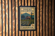 A vintage-style postage stamp from Rancho Cucamona, California, featuring a farm scene and a windmill.
