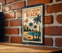 A vintage-style metal sign with the text "NORTH MIAMI BEACH FLORIDA" is displayed on a brick wall.