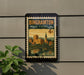 A postage stamp from New York, United States, featuring a cityscape with a bridge and buildings.