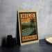 A vintage-style metal sign with a tropical island landscape and a mountain in the background, featuring the text "HILO HAWAII 8c".