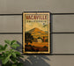 A vintage California 5¢ postage stamp from Vacaville, California, featuring a rural landscape with a barn and mountains in the background.