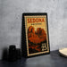 A framed vintage postage stamp depicting the scenic Sedona, Arizona, with the text "SEDONA ARIZONA" and "USA 25" printed on it.