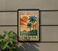 A vintage-style postage stamp from Port Charlotte, Florida, featuring a palm tree and sunset landscape.