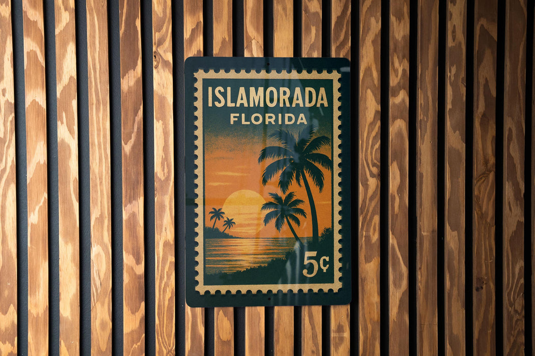 A postage stamp from Florida featuring a sunset over the ocean.