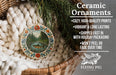 Ceramic ornaments, featuring a detailed image of a river and trees, are displayed in a woven basket.