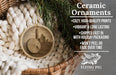 Ceramic ornaments, a wicker basket, and a pine branch are featured in the image.