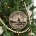 A circular ornament on a Christmas tree, featuring a drawing of the Bosphorus Strait in Istanbul, Turkey.