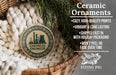 Ceramic ornaments, featuring a ceramic engineer's logo, are displayed in a wicker basket.