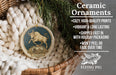 Ceramic ornaments, specifically a Taurus zodiac sign ornament, are displayed in a wicker basket.