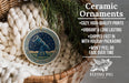 Ceramic ornaments, featuring a telescope design, are displayed in a woven basket.