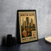 A metal stamp depicting the Winston-Salem, North Carolina cityscape, with a black border and text indicating the location.