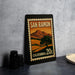 A framed vintage postage stamp from San Ramon, California, depicting a scenic landscape with mountains and a tree.