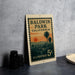 A vintage postage stamp from Baldwin Park, California, featuring a sunset landscape and palm trees.