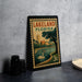 A vintage-style metal sign with the text "LAKELAND FLORIDA" and an illustration of a lake, palm trees, and a swan.