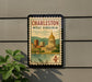 A vintage-style postage stamp from West Virginia, featuring the state capitol building and surrounding landscape.