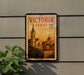 A postage stamp from Victoria, Texas, featuring a cityscape with a church and other buildings.