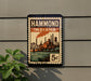 A vintage-style stamp or sign that reads "HAMMOND INDIANA" with an illustration of a bridge and industrial buildings.