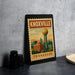 A framed poster of Knoxville, Tennessee, featuring a stylized illustration of the city skyline and the Tennessee State Capitol building.