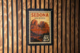 A vintage-style postage stamp from the United States of America, featuring the iconic Sedona rock formation in Arizona.