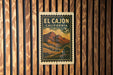A vintage-style postage stamp from El Cajon, California, featuring a mountain landscape.