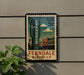 A vintage-style postage stamp from the United States, featuring the name 'Ferndale' and the location 'Michigan' on a building.