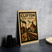 A vintage postage stamp from New Jersey featuring an illustration of Clifton, a town in the state.