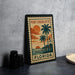 A vintage-style postage stamp from Port Charlotte, Florida, featuring a tropical beach scene with palm trees and a sunset.