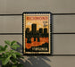 A vintage postage stamp depicting the city of Richmond, Virginia, with a bridge and skyline in the background.